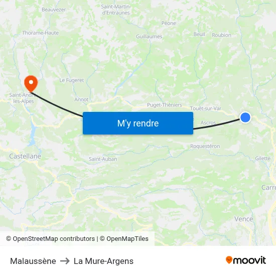 Malaussène to La Mure-Argens map