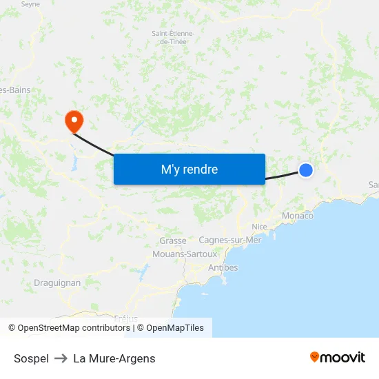 Sospel to La Mure-Argens map