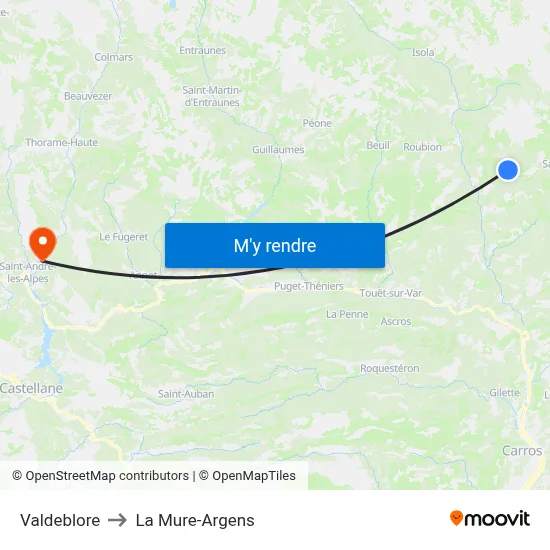 Valdeblore to La Mure-Argens map