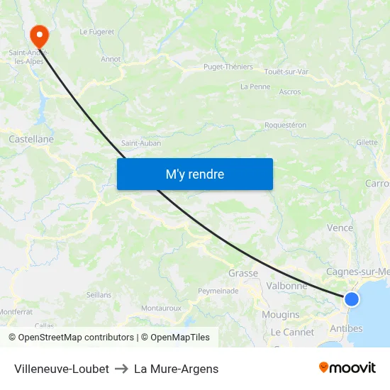 Villeneuve-Loubet to La Mure-Argens map