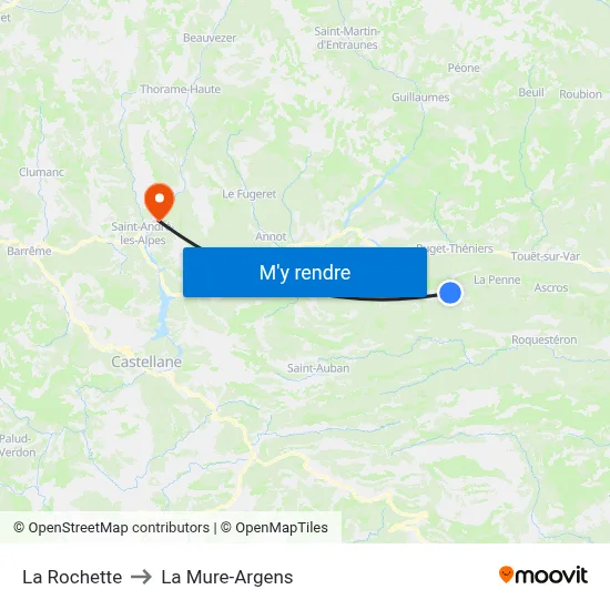 La Rochette to La Mure-Argens map