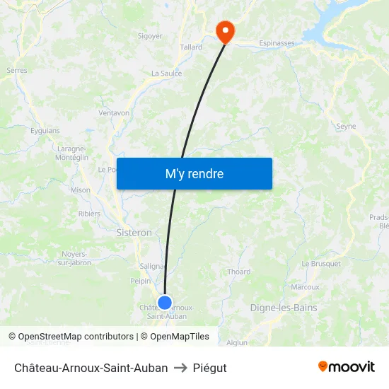 Château-Arnoux-Saint-Auban to Piégut map