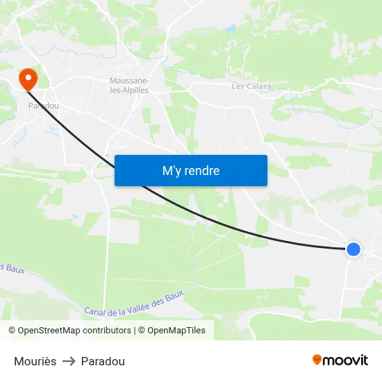 Mouriès to Paradou map