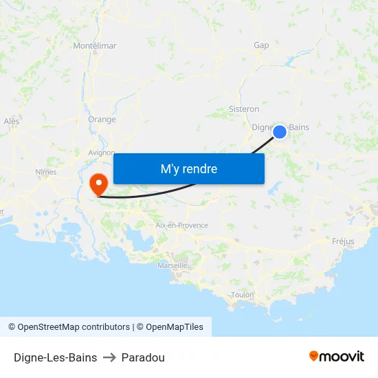 Digne-Les-Bains to Paradou map