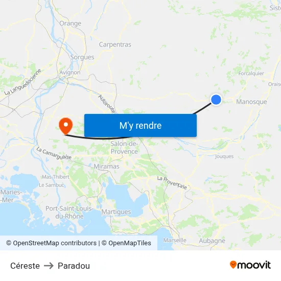 Céreste to Paradou map