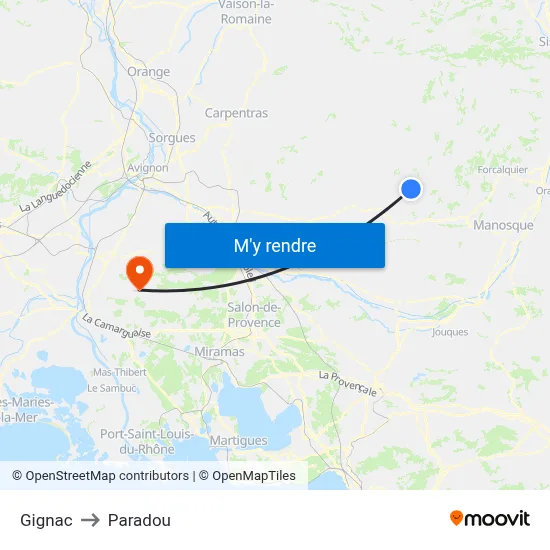 Gignac to Paradou map
