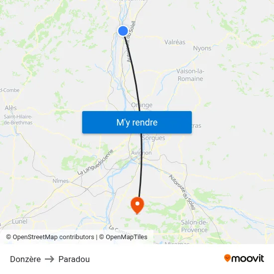 Donzère to Paradou map