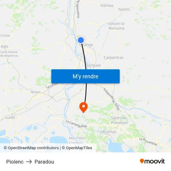 Piolenc to Paradou map