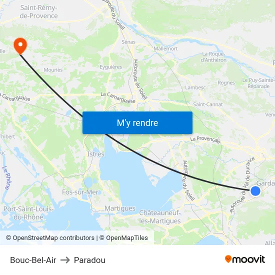 Bouc-Bel-Air to Paradou map