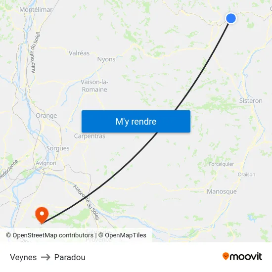 Veynes to Paradou map