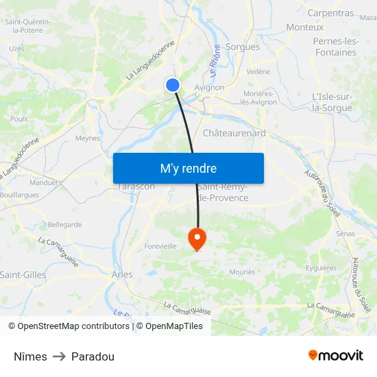 Nîmes to Paradou map