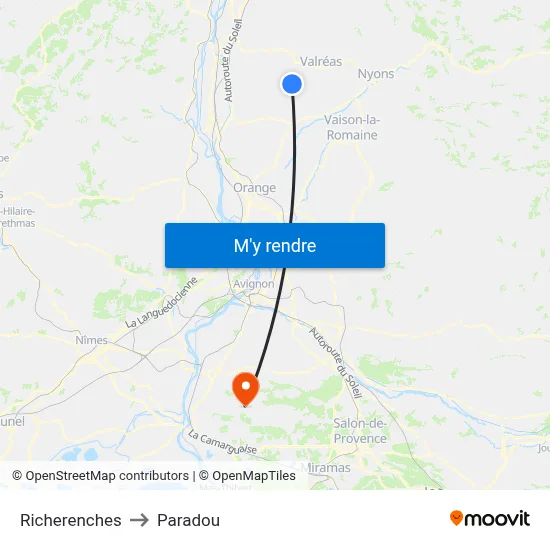 Richerenches to Paradou map