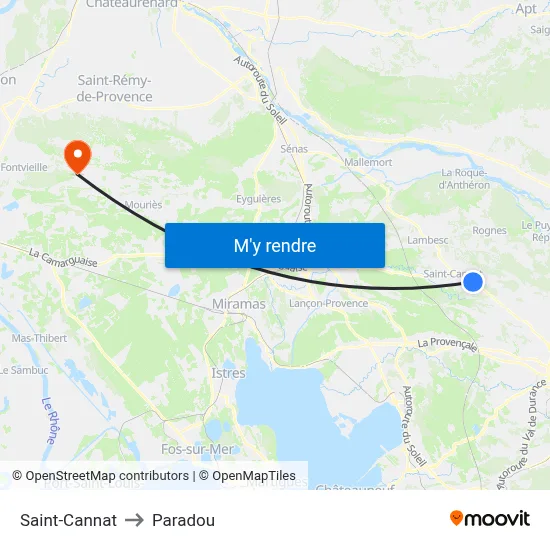 Saint-Cannat to Paradou map