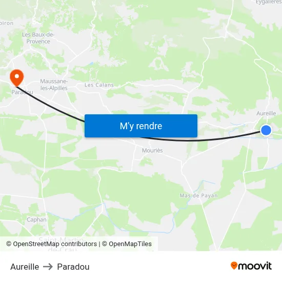 Aureille to Paradou map