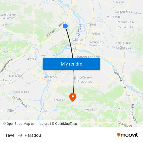 Tavel to Paradou map