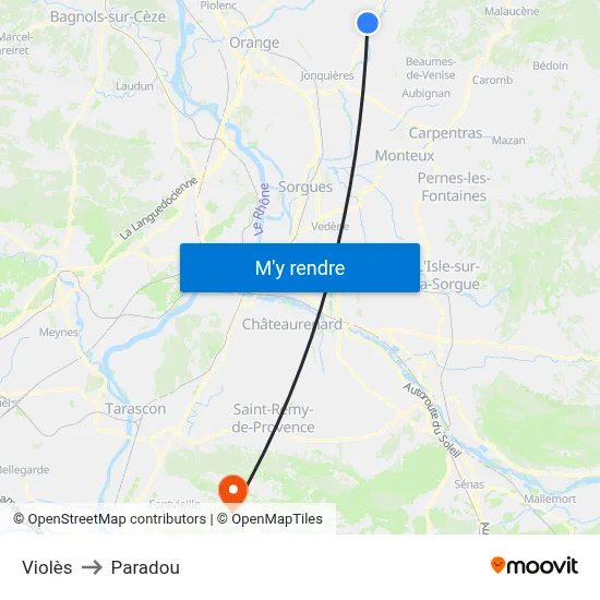 Violès to Paradou map