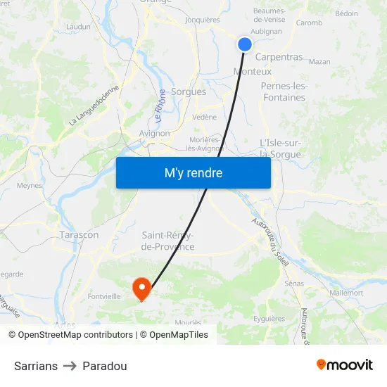Sarrians to Paradou map