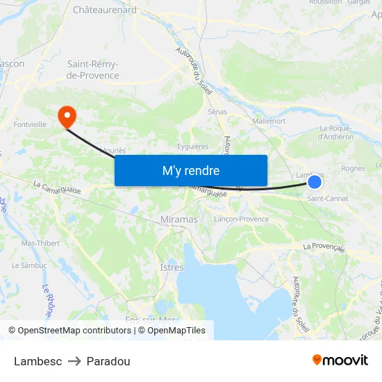 Lambesc to Paradou map