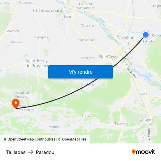 Taillades to Paradou map