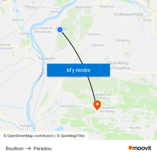 Boulbon to Paradou map