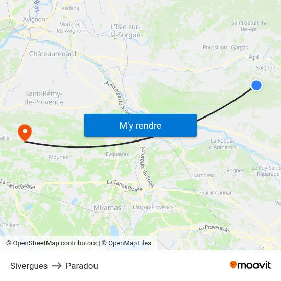 Sivergues to Paradou map