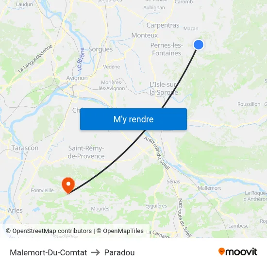 Malemort-Du-Comtat to Paradou map