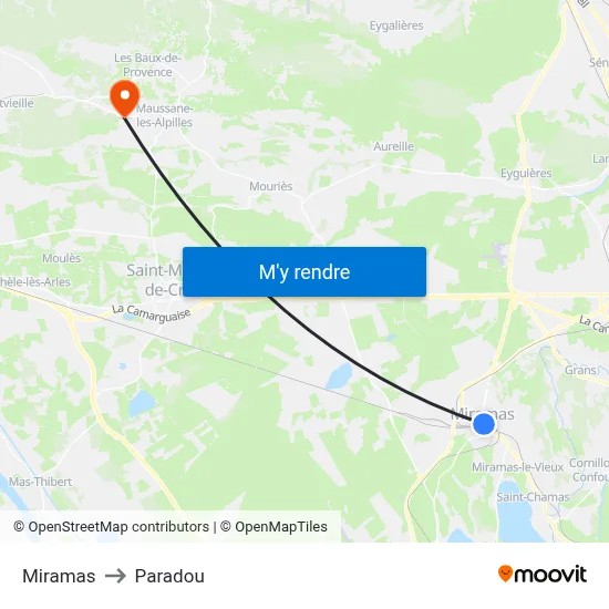 Miramas to Paradou map