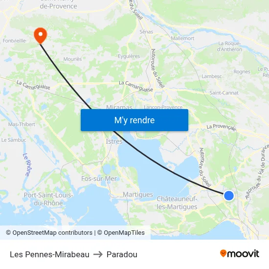 Les Pennes-Mirabeau to Paradou map