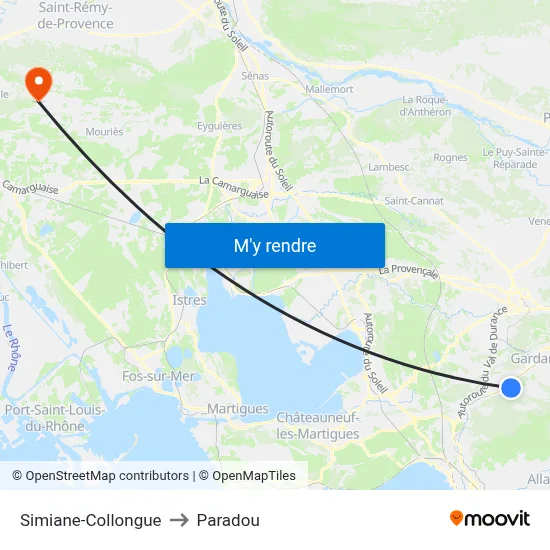 Simiane-Collongue to Paradou map