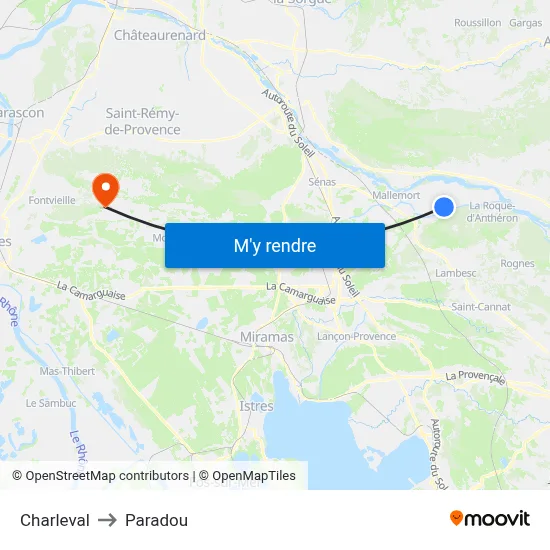 Charleval to Paradou map