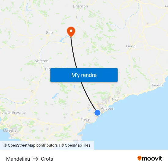 Mandelieu to Crots map