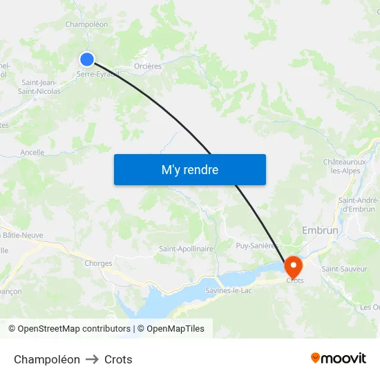 Champoléon to Crots map