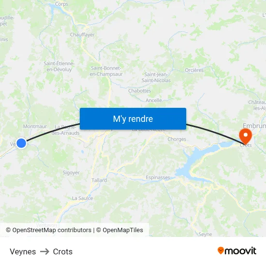 Veynes to Crots map