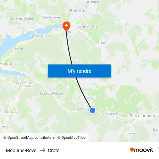 Méolans-Revel to Crots map