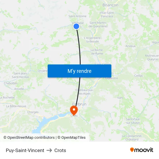 Puy-Saint-Vincent to Crots map