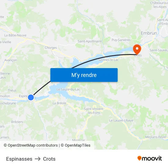 Espinasses to Crots map