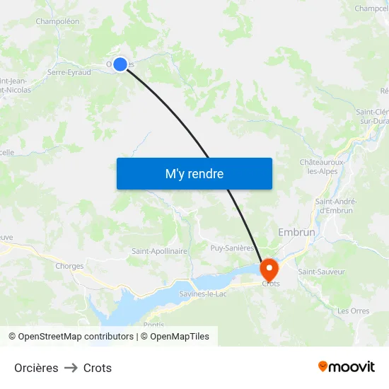 Orcières to Crots map