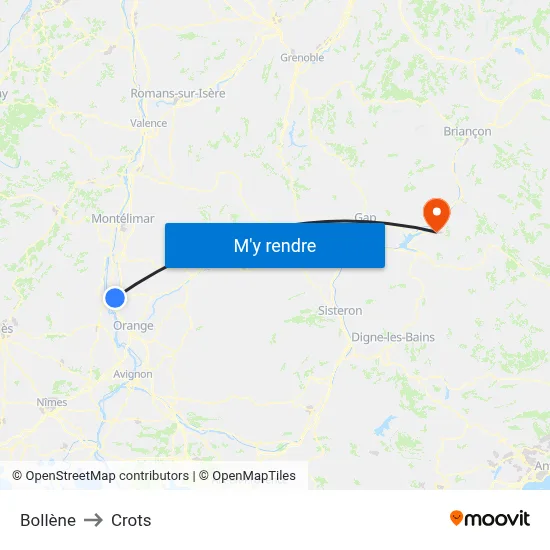 Bollène to Crots map