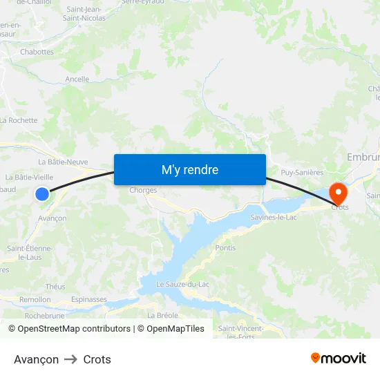Avançon to Crots map