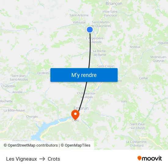 Les Vigneaux to Crots map