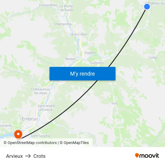 Arvieux to Crots map