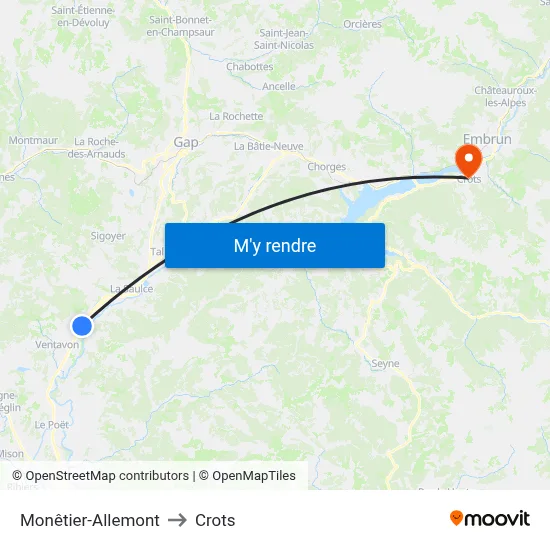 Monêtier-Allemont to Crots map