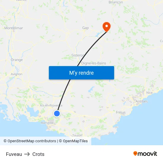 Fuveau to Crots map