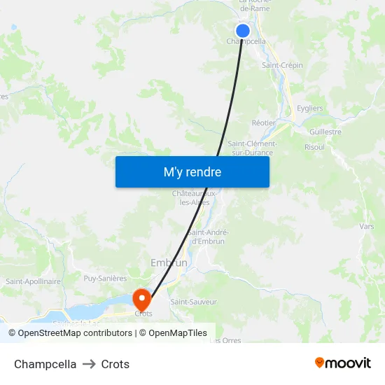 Champcella to Crots map