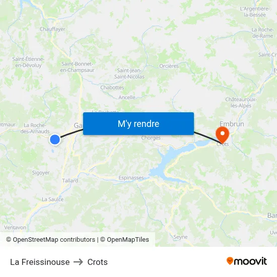 La Freissinouse to Crots map