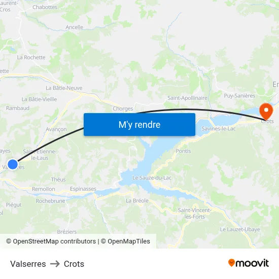 Valserres to Crots map