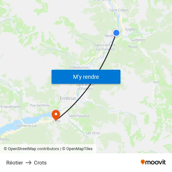 Réotier to Crots map