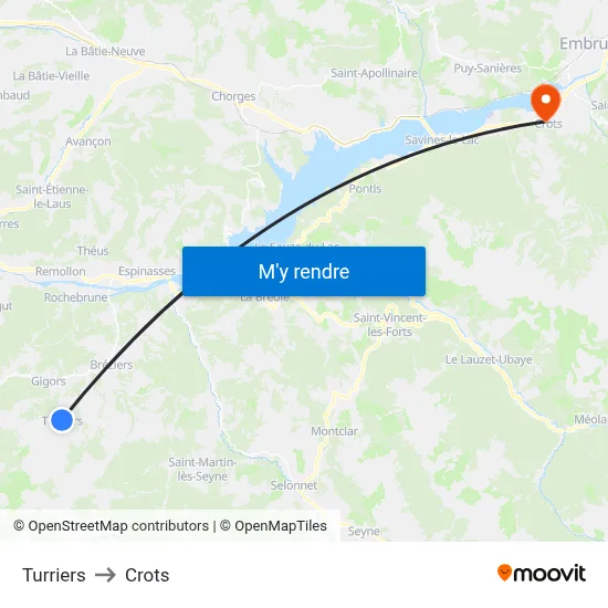 Turriers to Crots map