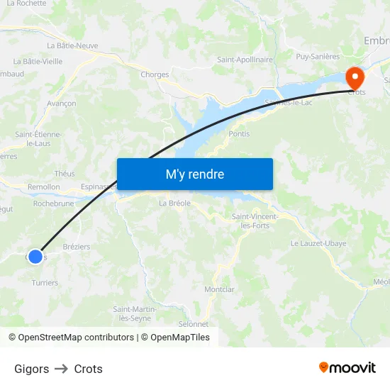 Gigors to Crots map