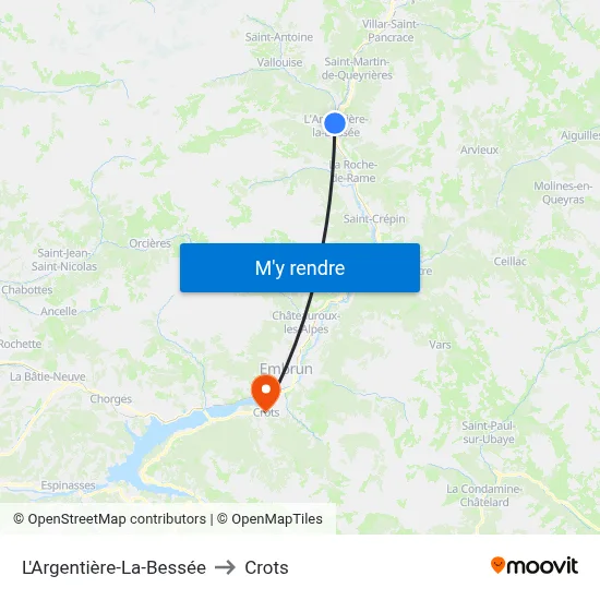 L'Argentière-La-Bessée to Crots map